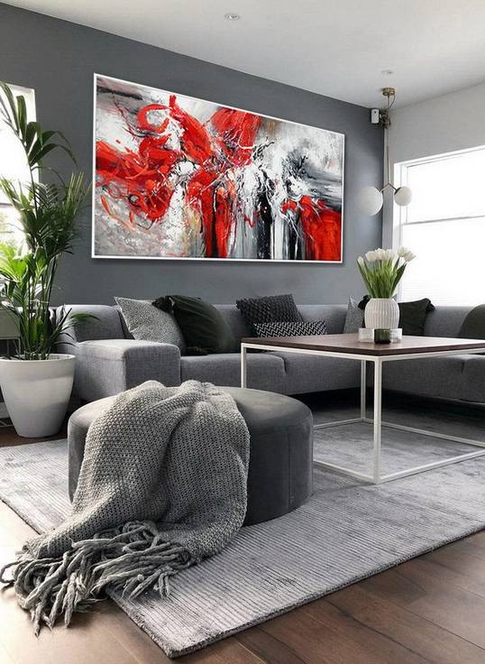 Modern Original Hand-painted Contemporary Textured Red Abstract FEX0J